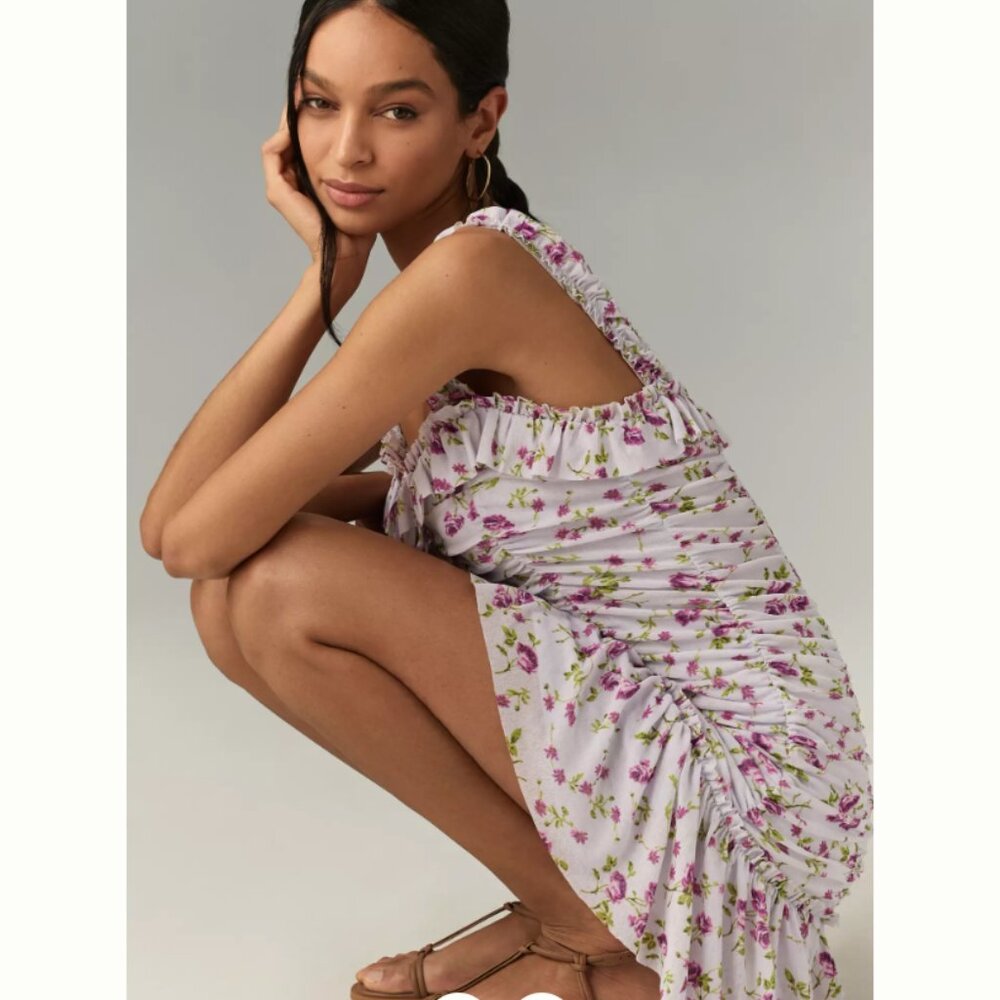 Brand New By Anthropologie Sleeveless Square-Neck Ruched Mini Dress